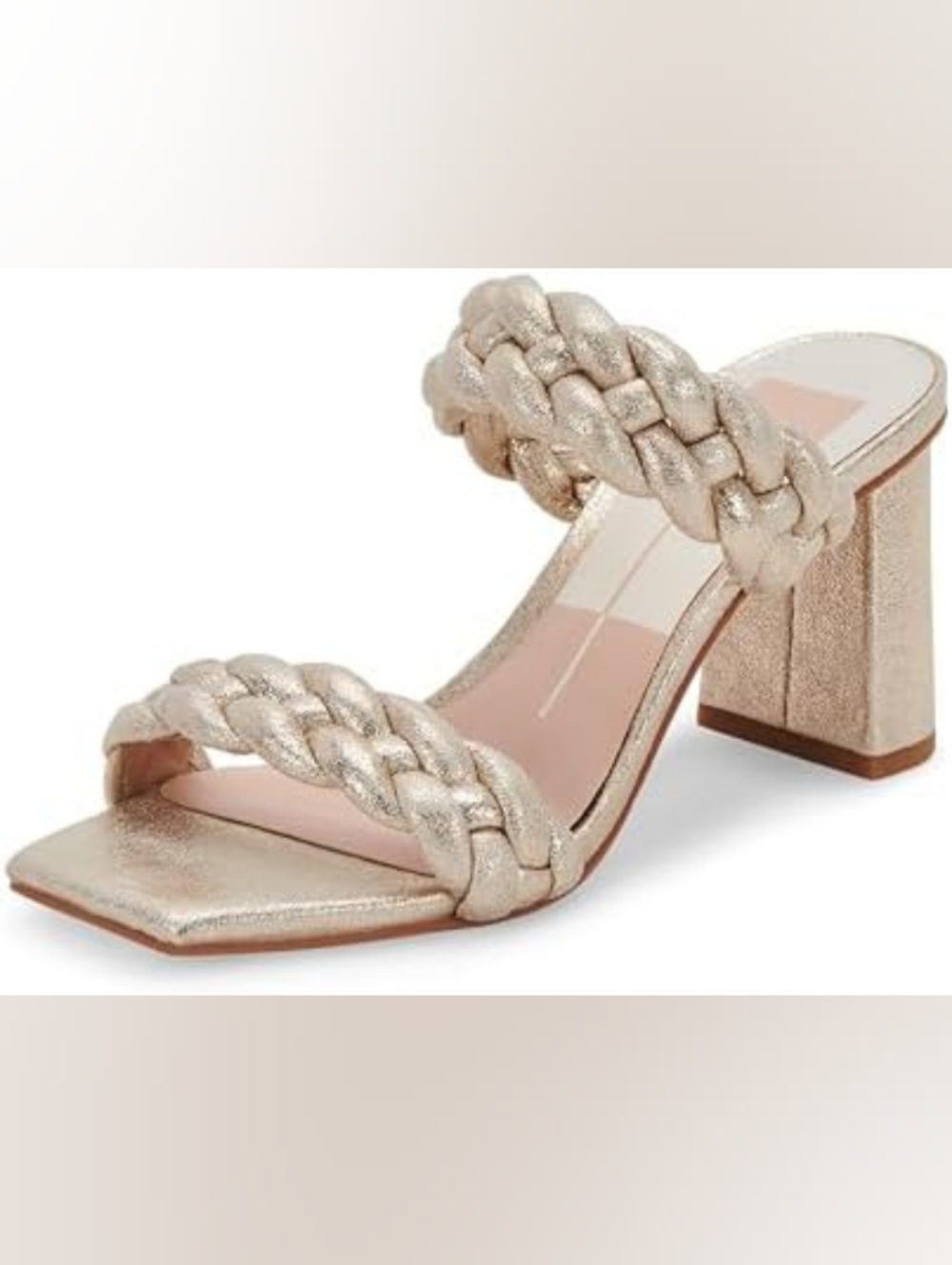 Braided Metallic Block Heel Sandal - Gold Size 6